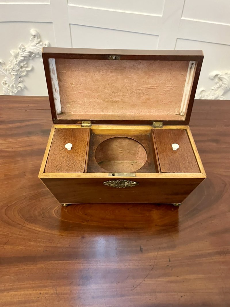 Antique Regency Quality Mahogany Inlaid Tea Caddy - Image 6